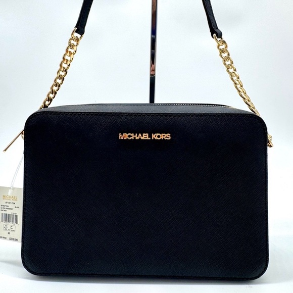 Michael Kors Large Jet Set Item EW Chain Xbody Crossbody Bag Black/Gold - Picture 1 of 8